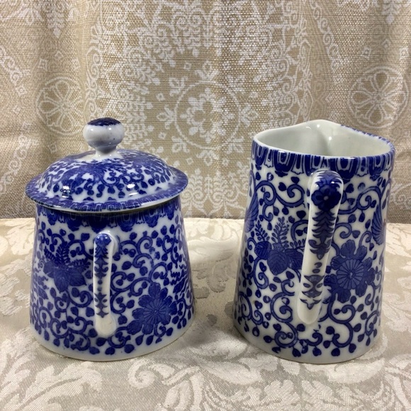 Vintage Nippon Asian Flying Phoenix Angled Handle Covered Sugar and Creamer Set - Picture 4 of 7
